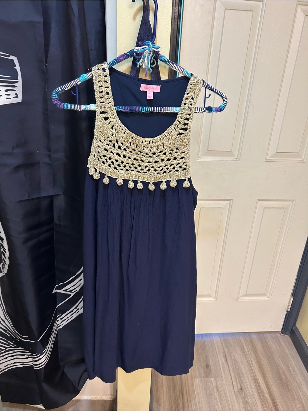 Lilly Pulitzer Navy Dress with Gold Yarn Trim size L